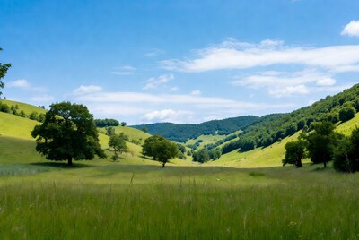 Green valley with hills and trees