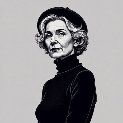 Elderly woman in beret and turtleneck