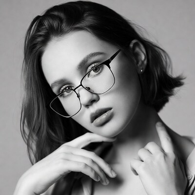 Woman in glasses touching neck