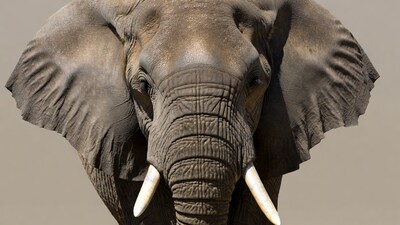 Close-up elephant face with tusks