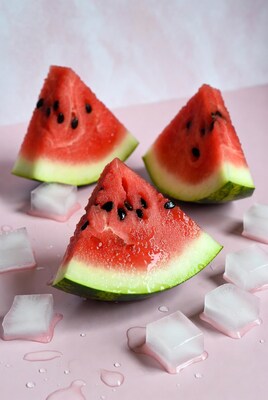 Watermelon slices with ice cubes