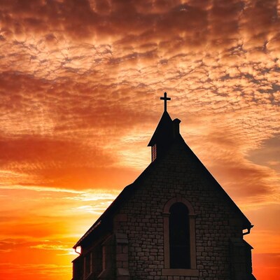Church silhouette at sunset