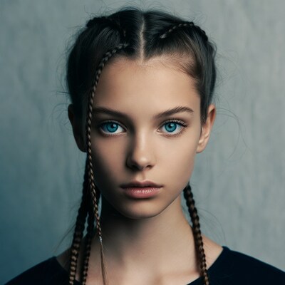 Girl with braids and blue eyes