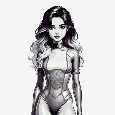 Futuristic woman in bodysuit illustration
