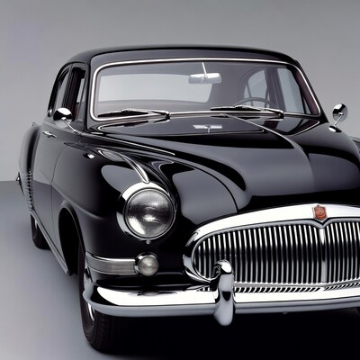 Black vintage Hudson car front view