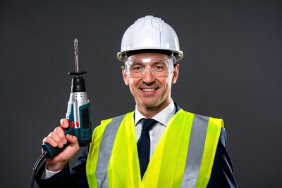 Man in hard hat holding drill