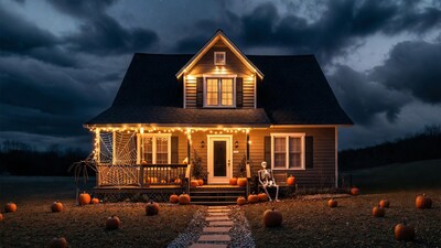 Halloween Decorated House at Night