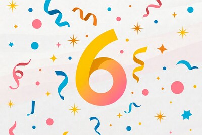 Celebratory Number 6 with Confetti