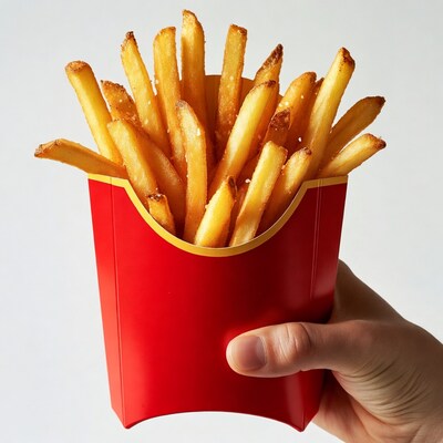 Hand holding McDonalds french fries