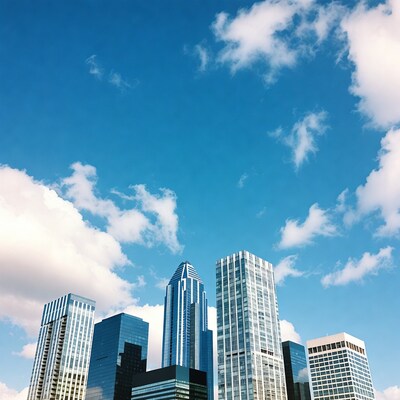 Skyscrapers under blue sky with clouds