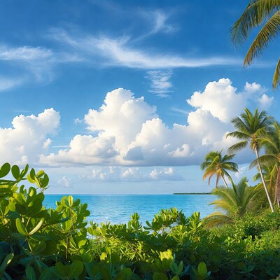 Tropical beach with palms and turquoise ocean