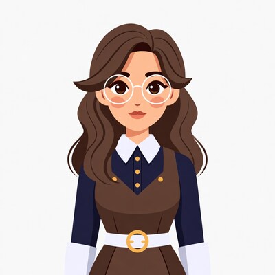 Cartoon woman in glasses and dress
