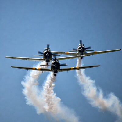 Three TBM Avengers flying with smoke trails