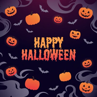 Happy Halloween Jack-o-Lanterns Bats Illustration