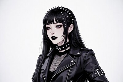 Goth girl in leather jacket