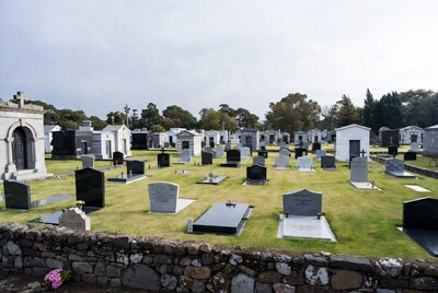 Cemetery with tombstones and mausoleums