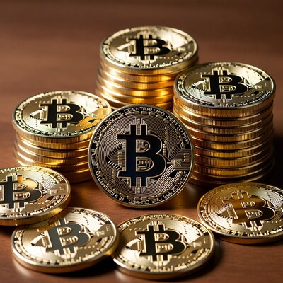 Stack of Golden Bitcoin Coins