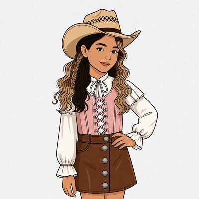 Girl in cowboy hat and pink corset