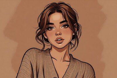 Beautiful woman in beige sweater illustration