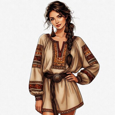 Woman in embroidered Ukrainian dress