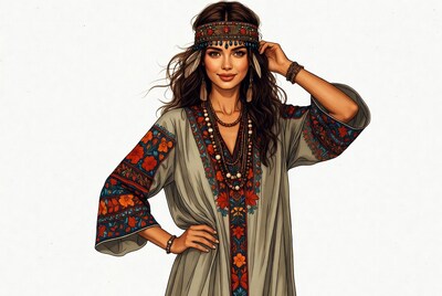 Bohemian woman in embroidered dress