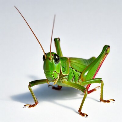 Green grasshopper on white background