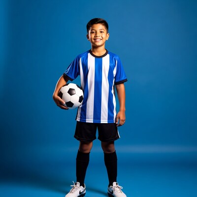 Young boy holding soccer ball