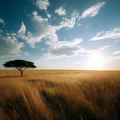 Acacia Tree in Golden Savanna Sunset