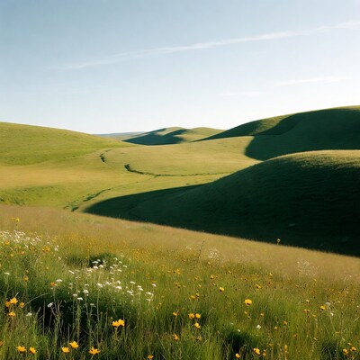 Rolling Green Hills with Wildflowers