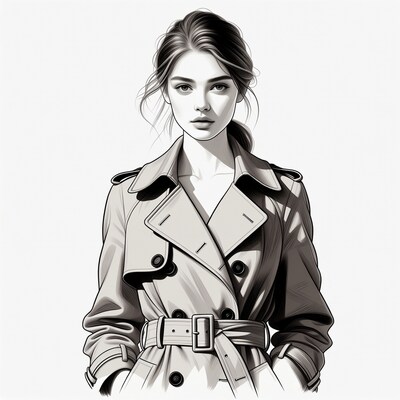 Woman in trench coat illustration