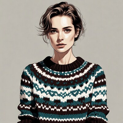 Woman in colorful knit sweater illustration