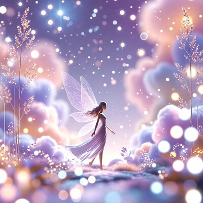Fairy woman with wings in starry field