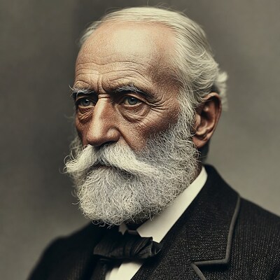 Elderly man with white beard and suit