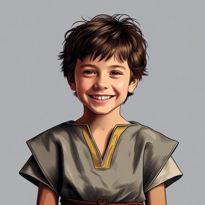 Smiling boy in medieval tunic
