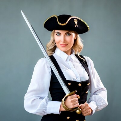 Blonde woman pirate holding sword