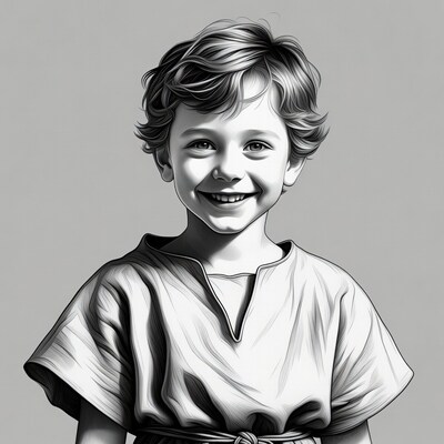 Smiling boy in tunic illustration