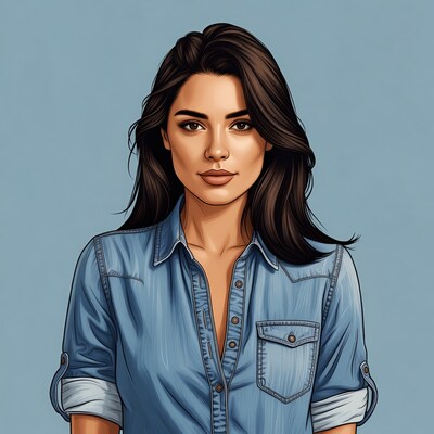 Woman in denim shirt illustration