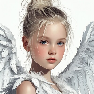Blonde girl with white angel wings