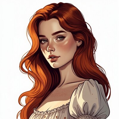 Redhead woman in white off-shoulder top