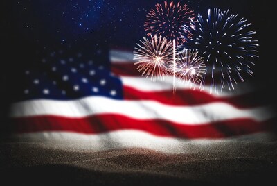 Fireworks over American Flag