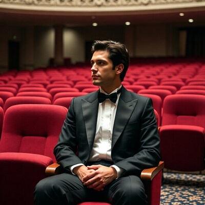 Man in tuxedo sitting in theater
