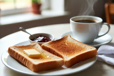 Toast with butter jam and coffee
