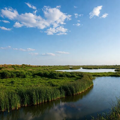 Marshland with Reeds and Calm Water