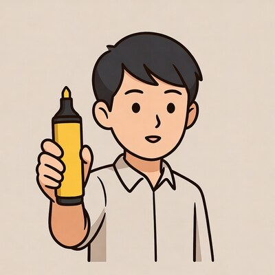 Asian boy holding yellow marker