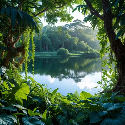 Jungle Lake with Lush Greenery