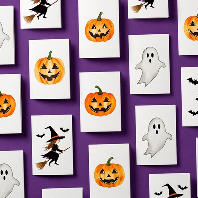 Halloween Cards with Witches Pumpkins Ghosts