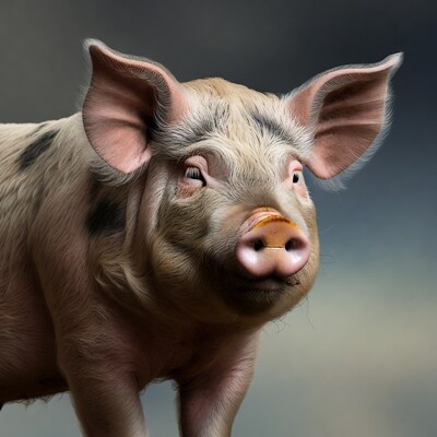 Closeup of pink pig with spots