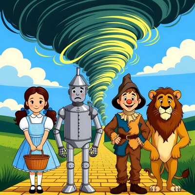 Dorothy Scarecrow Tin Man Lion yellow brick road