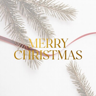 Merry Christmas with gold pine branches