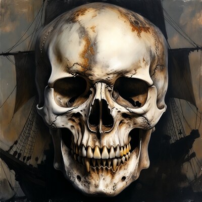 Skull with pirate ship rigging